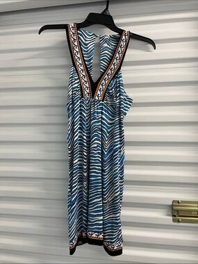 Trina Turk Blue and White Wave-Print Sleeveless Midi Dress 2